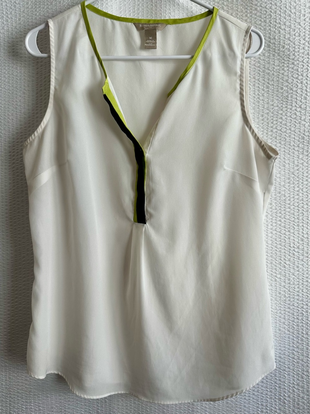 BANANA REPUBLIC Ivory Green Navy Sleeveless Blouse Medium Colorblock Work Top